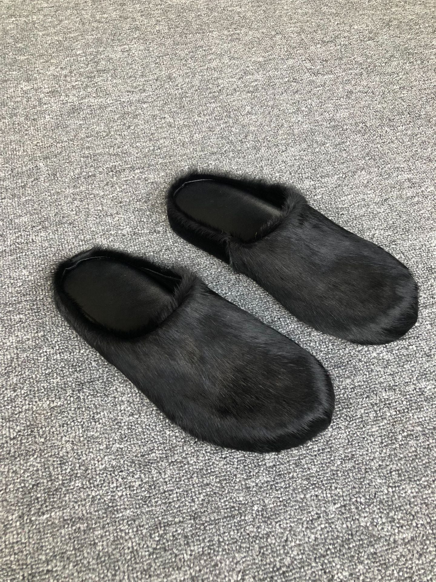 Women's Genuine Leather Horsehair Platform Slippers
