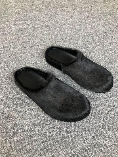 Women's Genuine Leather Horsehair Platform Slippers