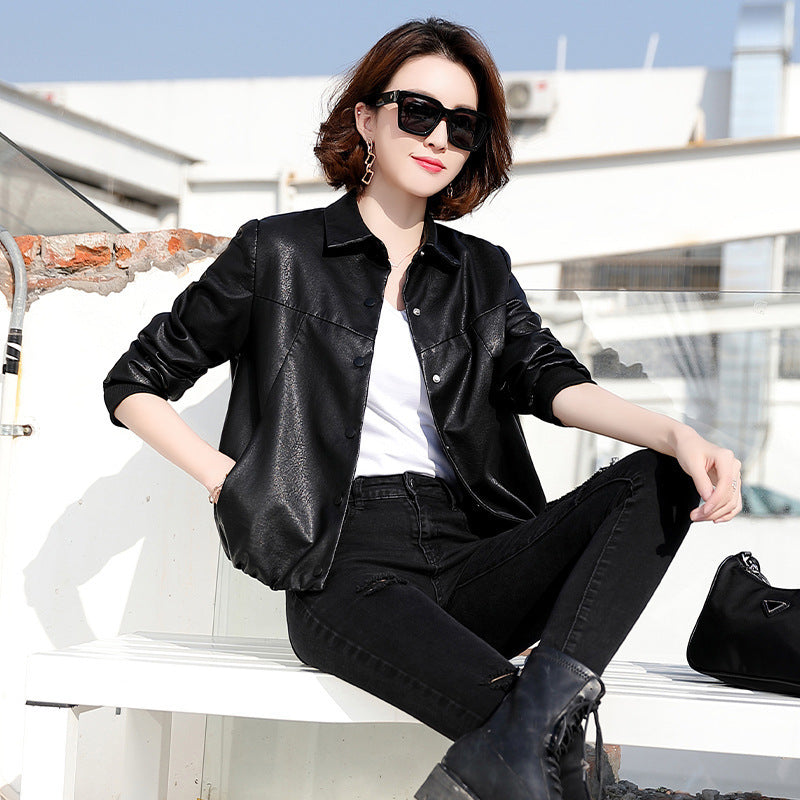 Women's Genuine Leather Short Jacket
