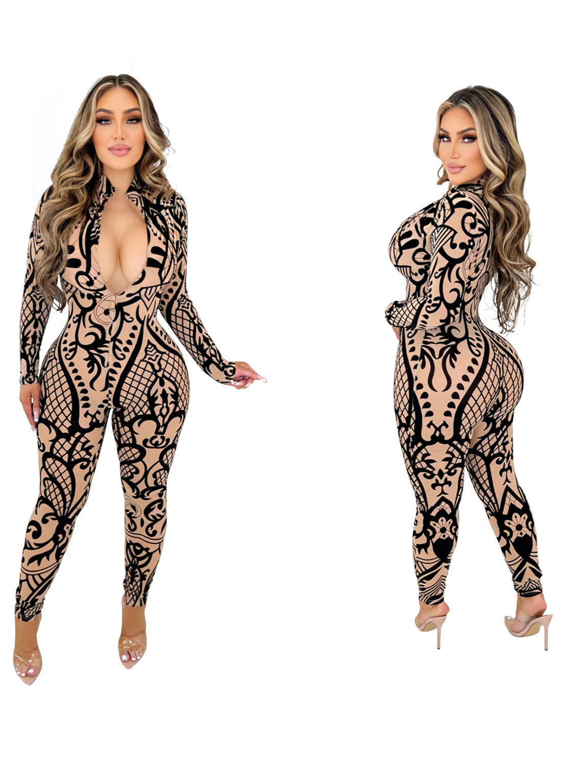 Women's Geometric Print Long Sleeve Jumpsuit