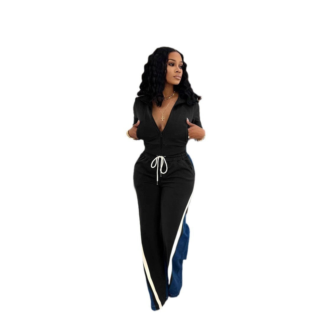 Women's German Velvet Denim Ribbed Sports Pants Suit
