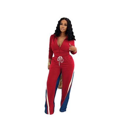 Women's German Velvet Denim Ribbed Sports Pants Suit