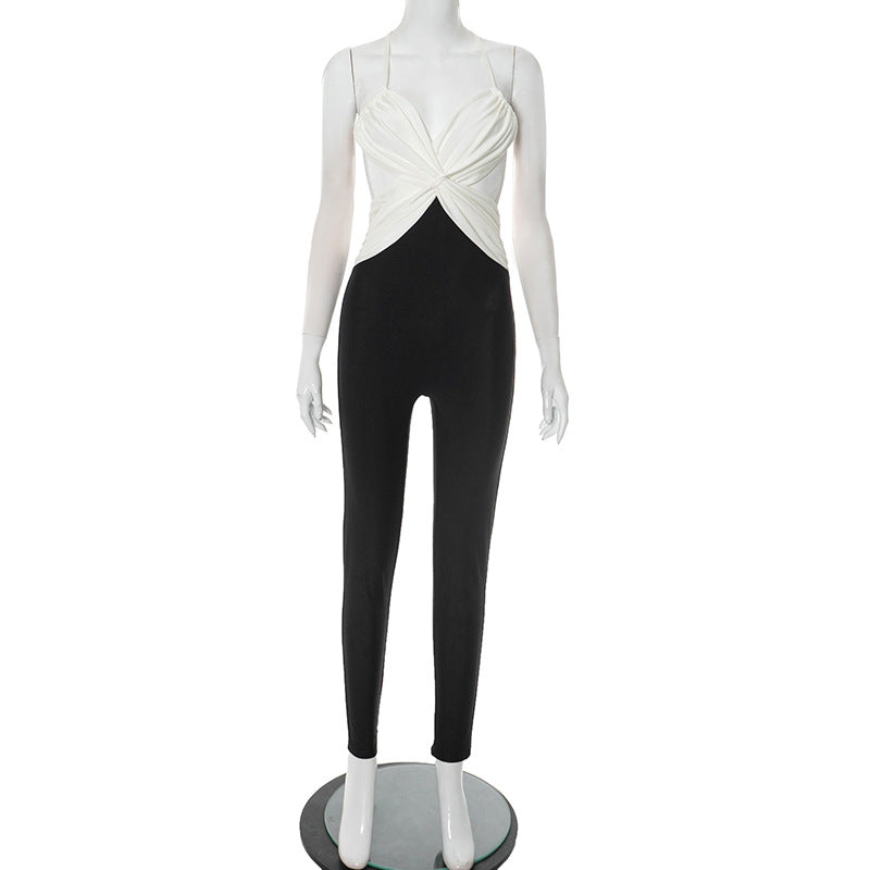 Women's Glossy Cross-Strap High-Waist Jumpsuit