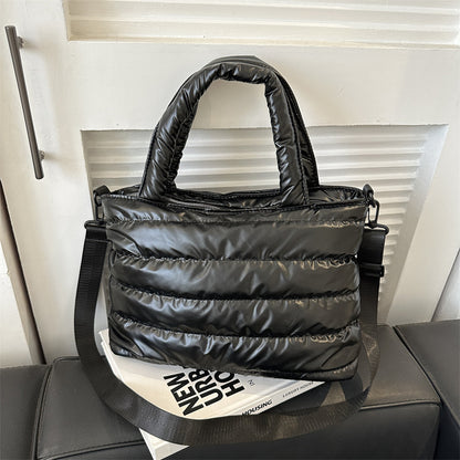 Women's Glossy Messenger Bag with Embroidery Detail
