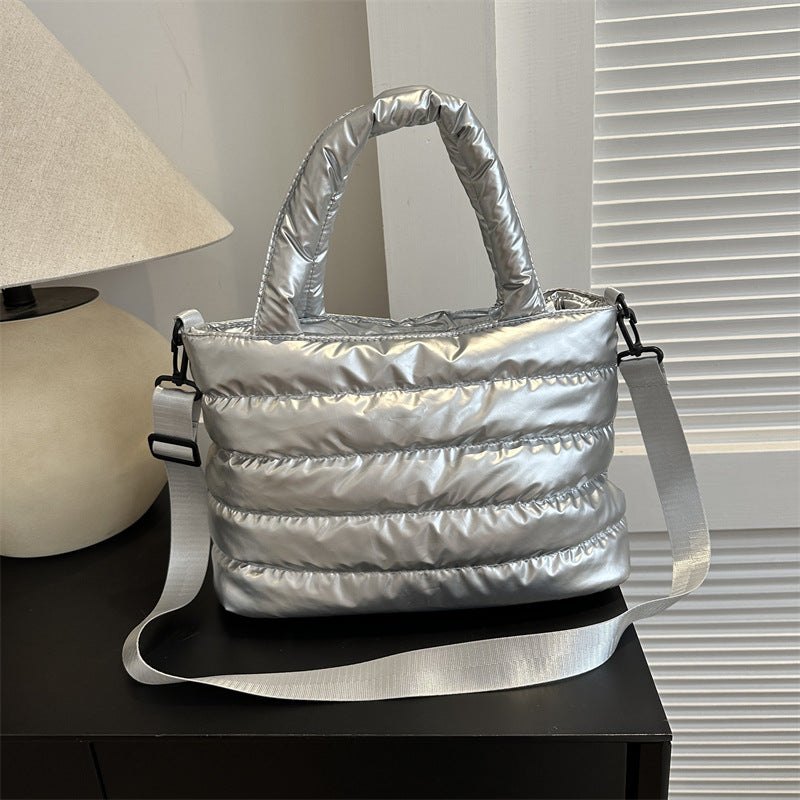 Women's Glossy Messenger Bag with Embroidery Detail
