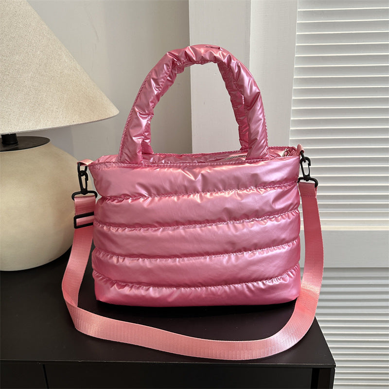 Women's Glossy Messenger Bag with Embroidery Detail