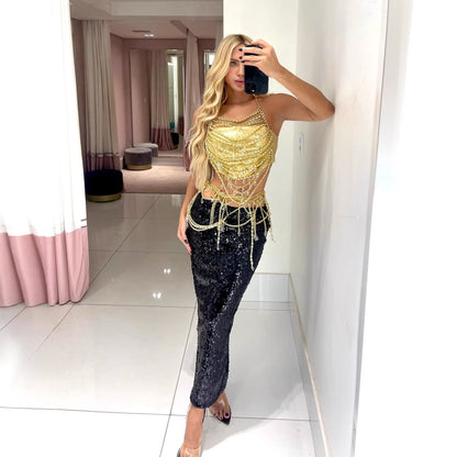 Women's Gold Layered Pearl Body Chain