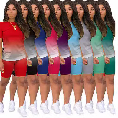 Women's Gradient Short Sleeve and Shorts Set