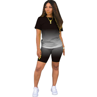 Women's Gradient Short Sleeve and Shorts Set