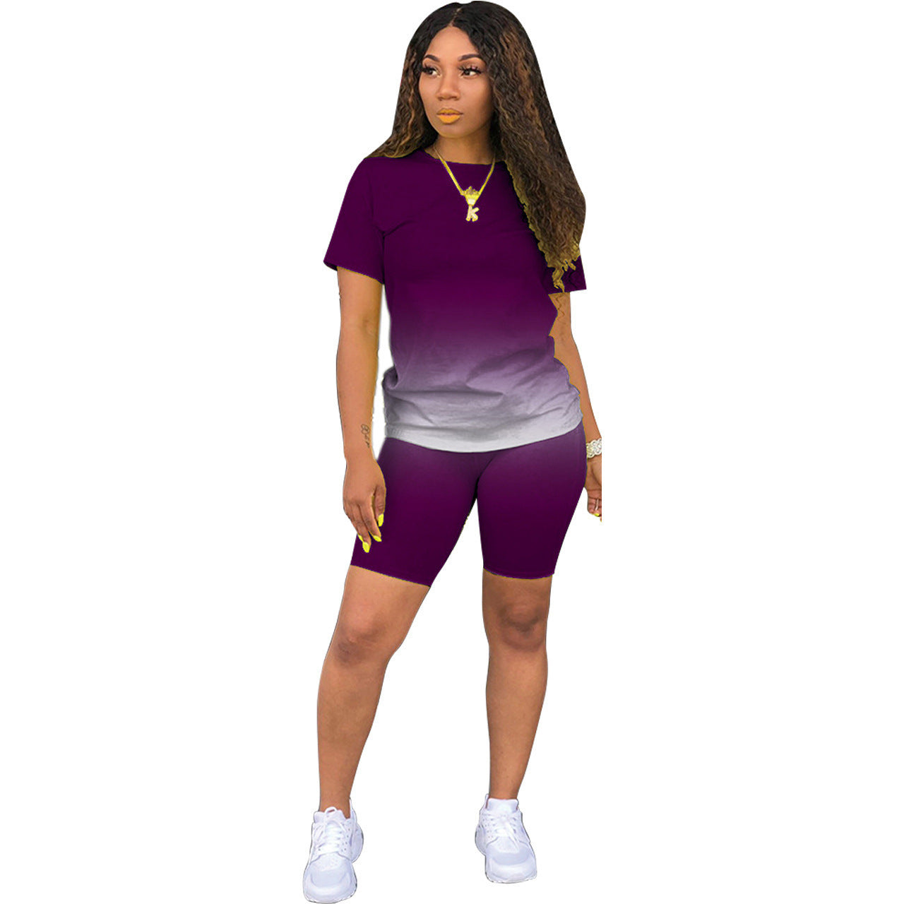 Women's Gradient Short Sleeve and Shorts Set