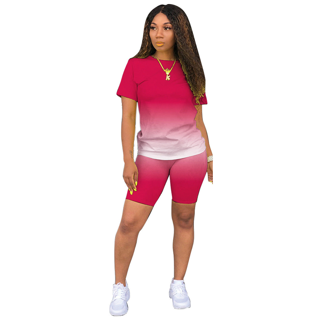 Women's Gradient Short Sleeve and Shorts Set