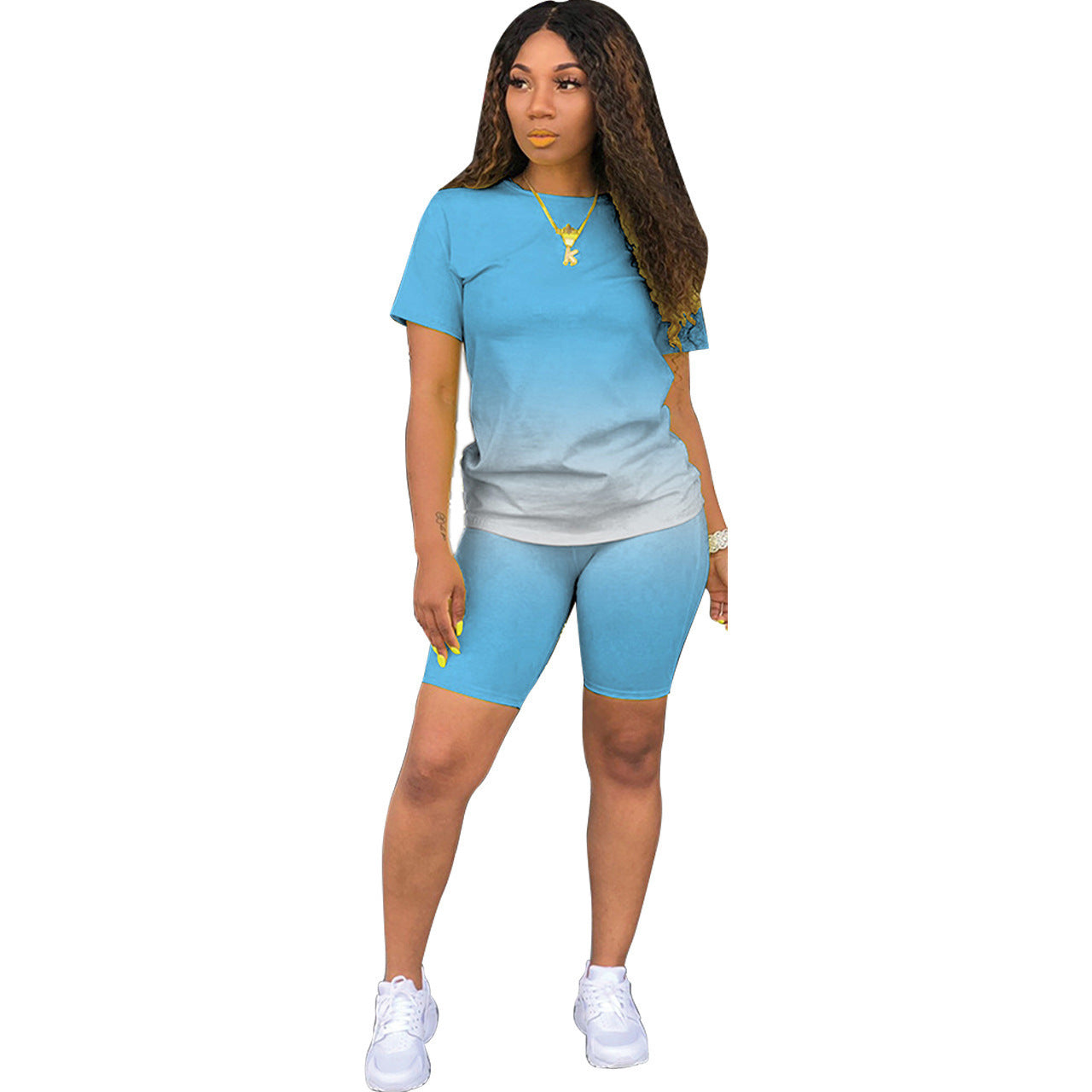 Women's Gradient Short Sleeve and Shorts Set