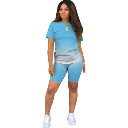 Women's Gradient Short Sleeve and Shorts Set