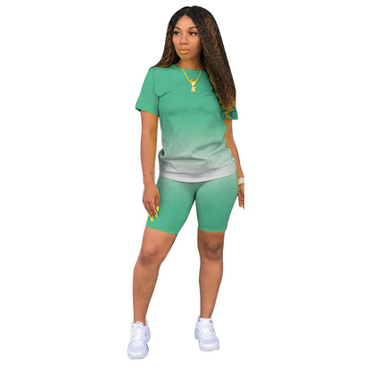 Women's Gradient Short Sleeve and Shorts Set