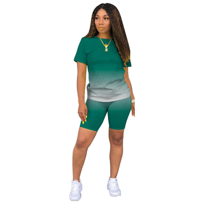 Women's Gradient Short Sleeve and Shorts Set