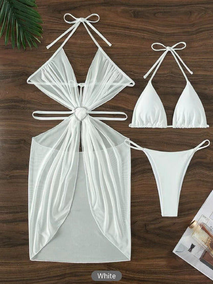 Women's Halter Neck Bikini Set with Mesh Detail