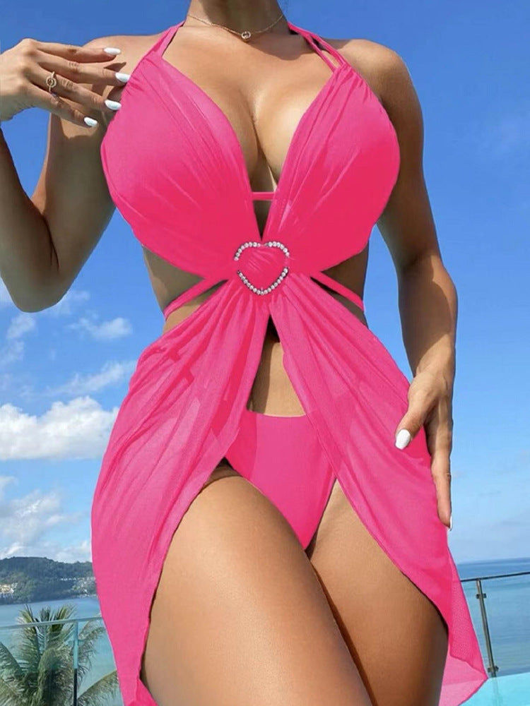 Women's Halter Neck Bikini Set with Mesh Detail