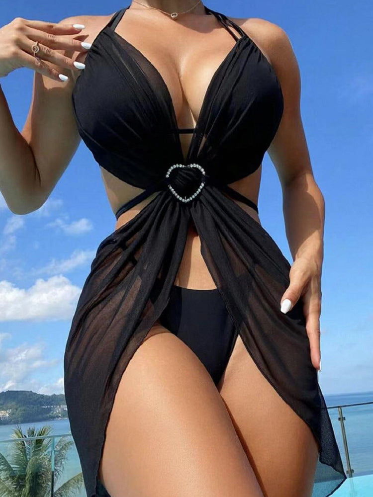 Women's Halter Neck Bikini Set with Mesh Detail