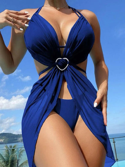Women's Halter Neck Bikini Set with Mesh Detail