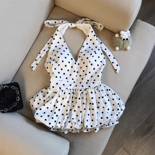 Women's Halter Neck Polka Dot Backless Tank Top
