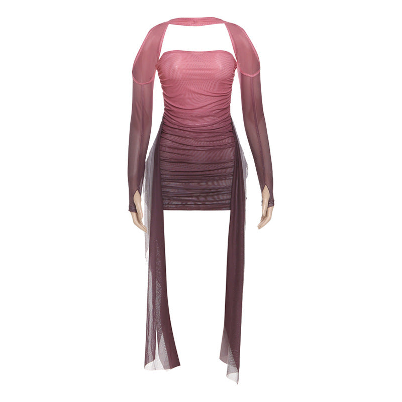 Women's Halter Neck Ruffle Dress with Scarf