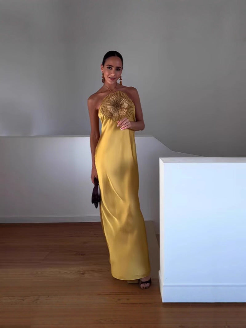 Women's Halter Neck Solid Color Dress