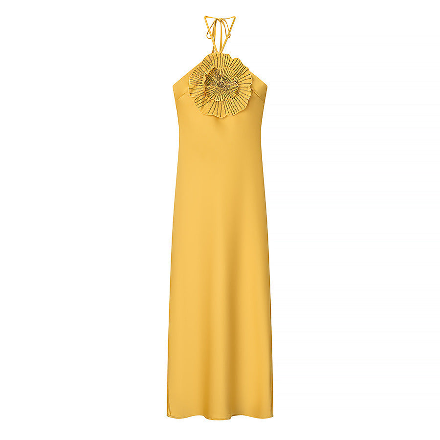 Women's Halter Neck Solid Color Dress