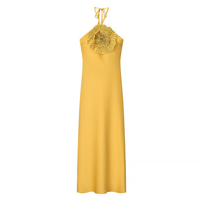 Women's Halter Neck Solid Color Dress