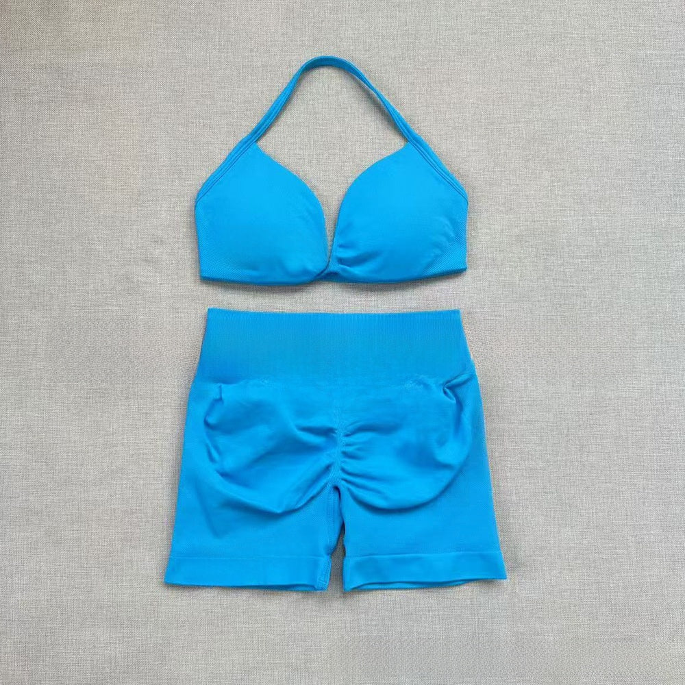 Women's Halter Neck Yoga Bra and Shorts Set