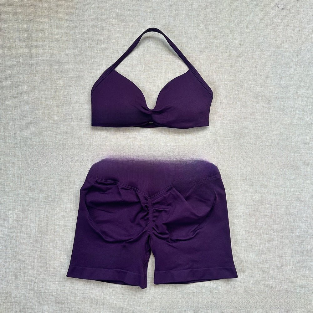 Women's Halter Neck Yoga Bra and Shorts Set