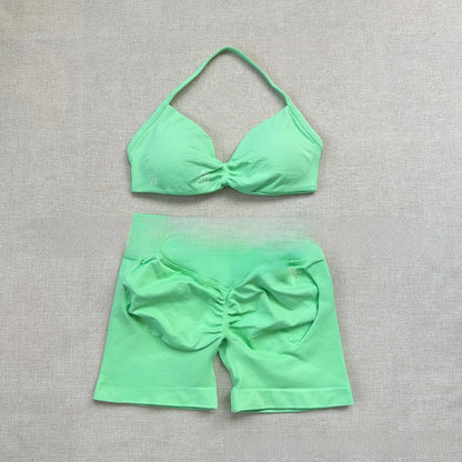 Women's Halter Neck Yoga Bra and Shorts Set