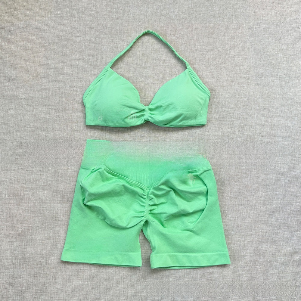 Women's Halter Neck Yoga Bra and Shorts Set