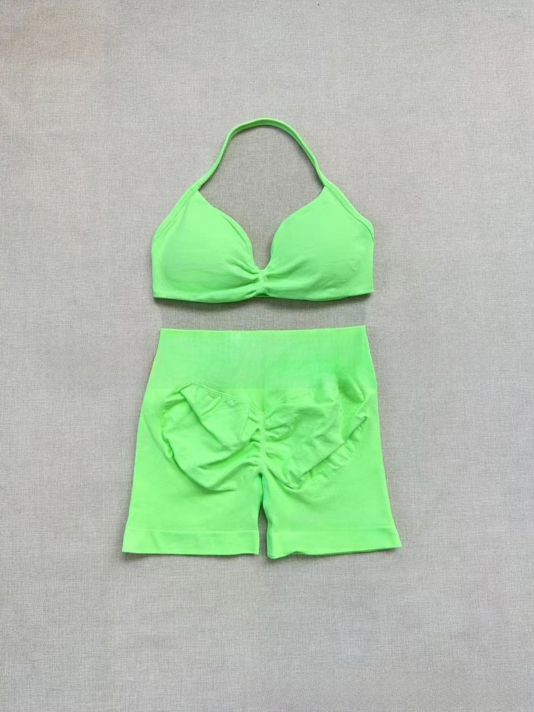 Women's Halter Neck Yoga Bra and Shorts Set