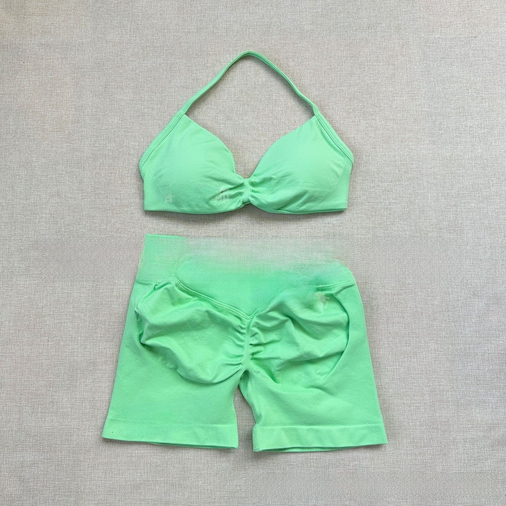 Women's Halter Neck Yoga Bra and Shorts Set