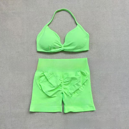 Women's Halter Neck Yoga Bra and Shorts Set