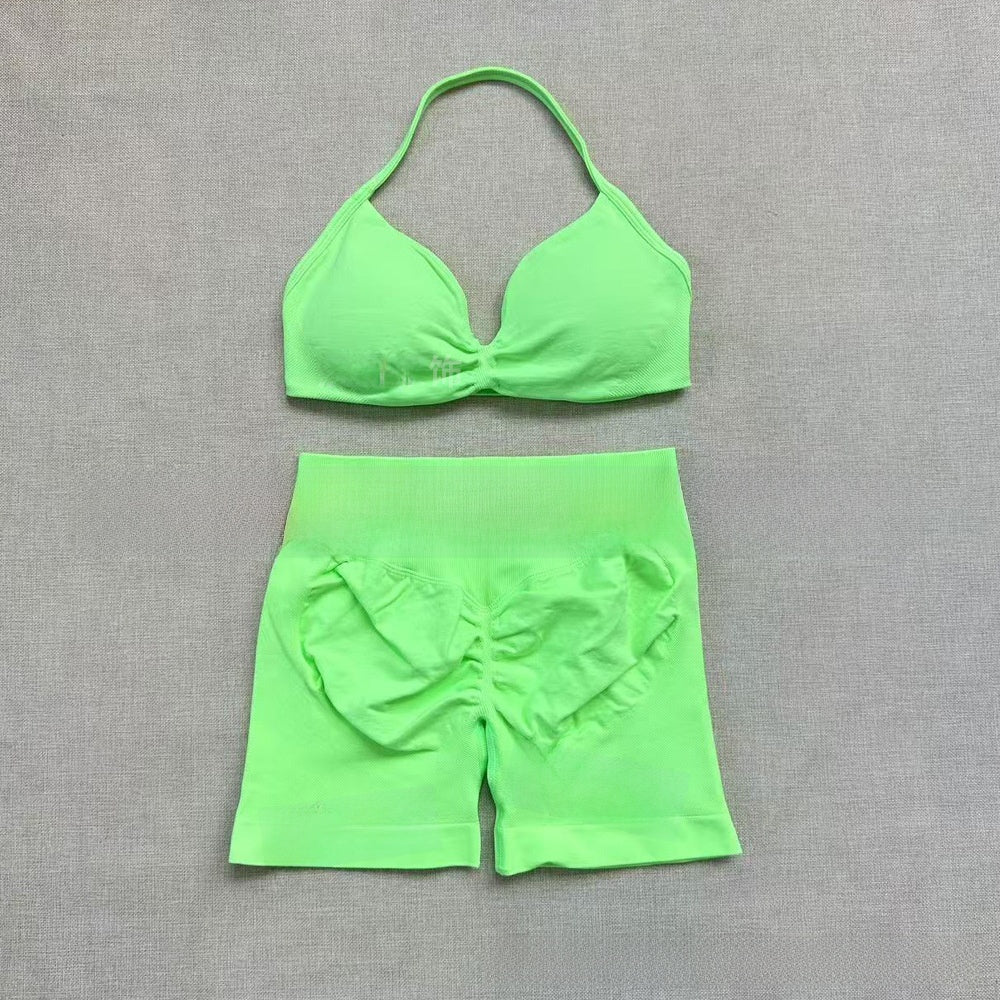 Women's Halter Neck Yoga Bra and Shorts Set