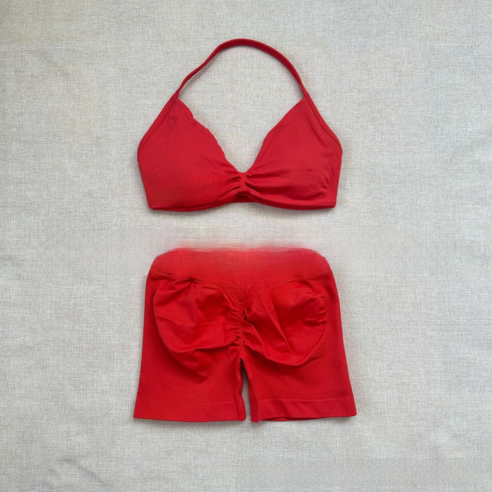 Women's Halter Neck Yoga Bra and Shorts Set