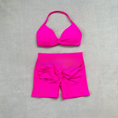 Women's Halter Neck Yoga Bra and Shorts Set