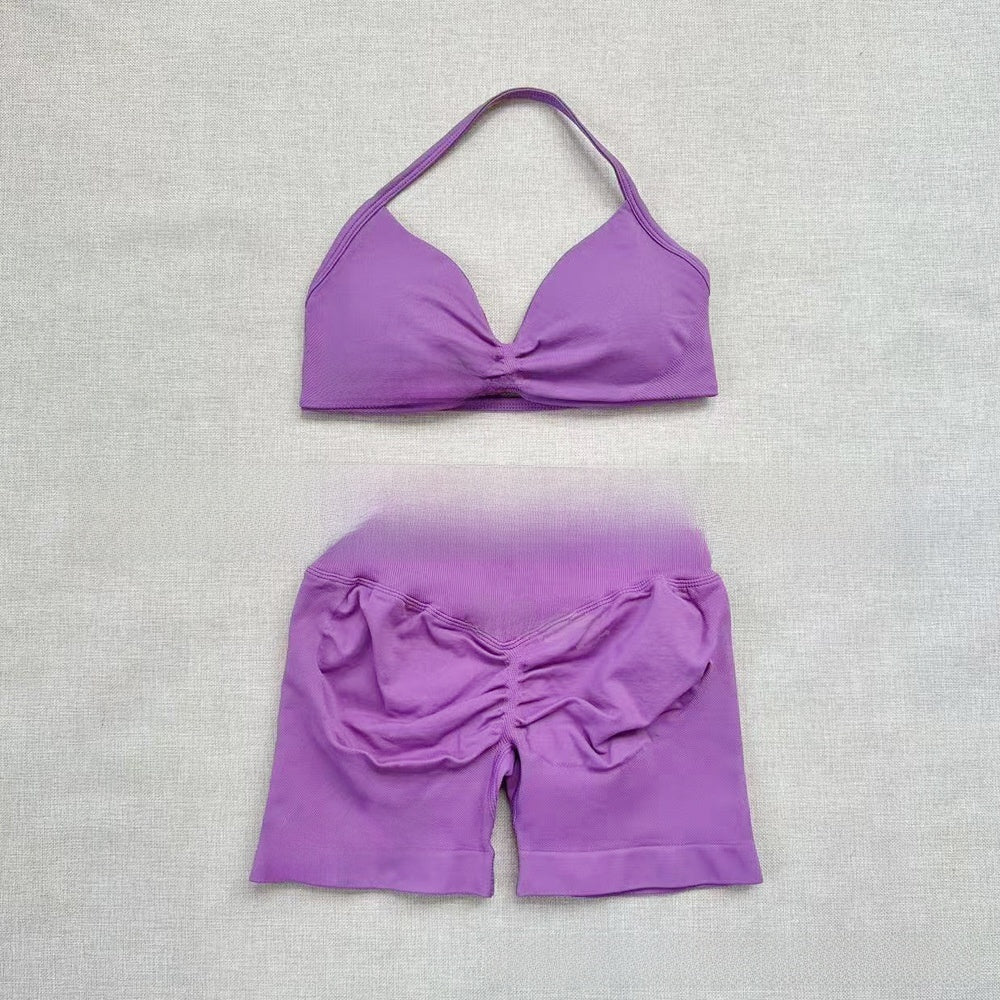 Women's Halter Neck Yoga Bra and Shorts Set