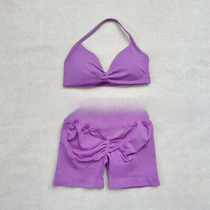 Women's Halter Neck Yoga Bra and Shorts Set