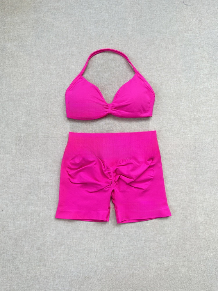 Women's Halter Neck Yoga Bra and Shorts Set