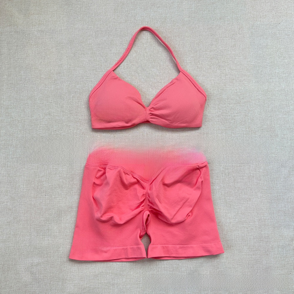 Women's Halter Neck Yoga Bra and Shorts Set