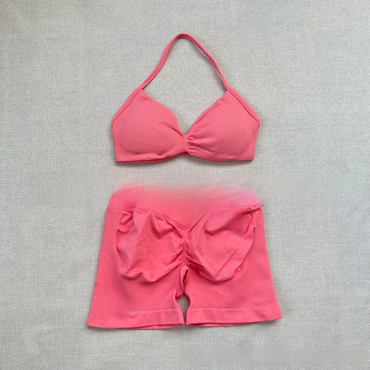 Women's Halter Neck Yoga Bra and Shorts Set