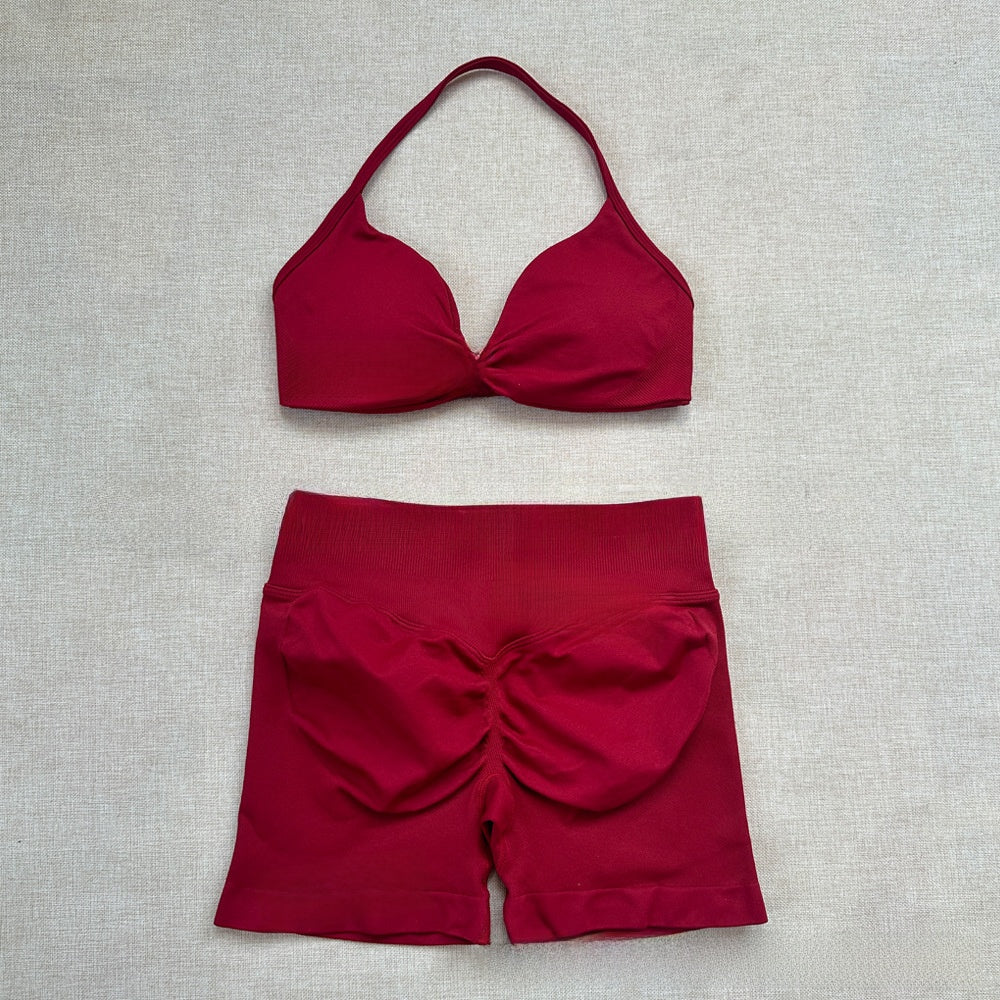 Women's Halter Neck Yoga Bra and Shorts Set