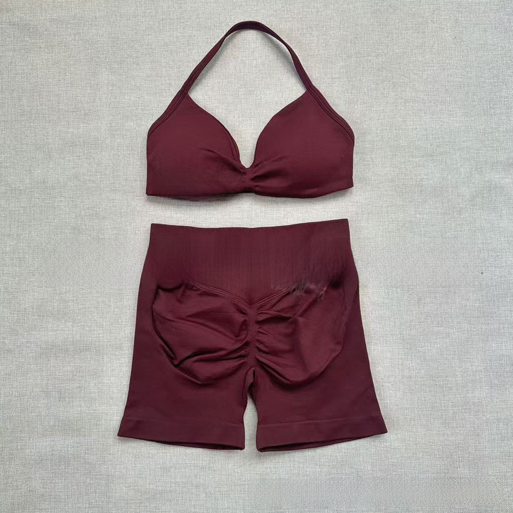 Women's Halter Neck Yoga Bra and Shorts Set