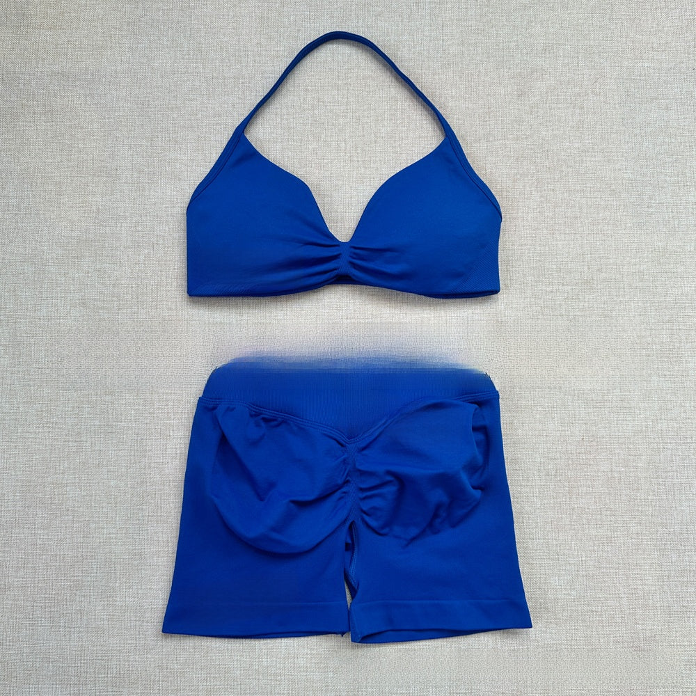Women's Halter Neck Yoga Bra and Shorts Set