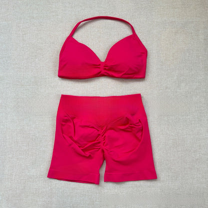 Women's Halter Neck Yoga Bra and Shorts Set