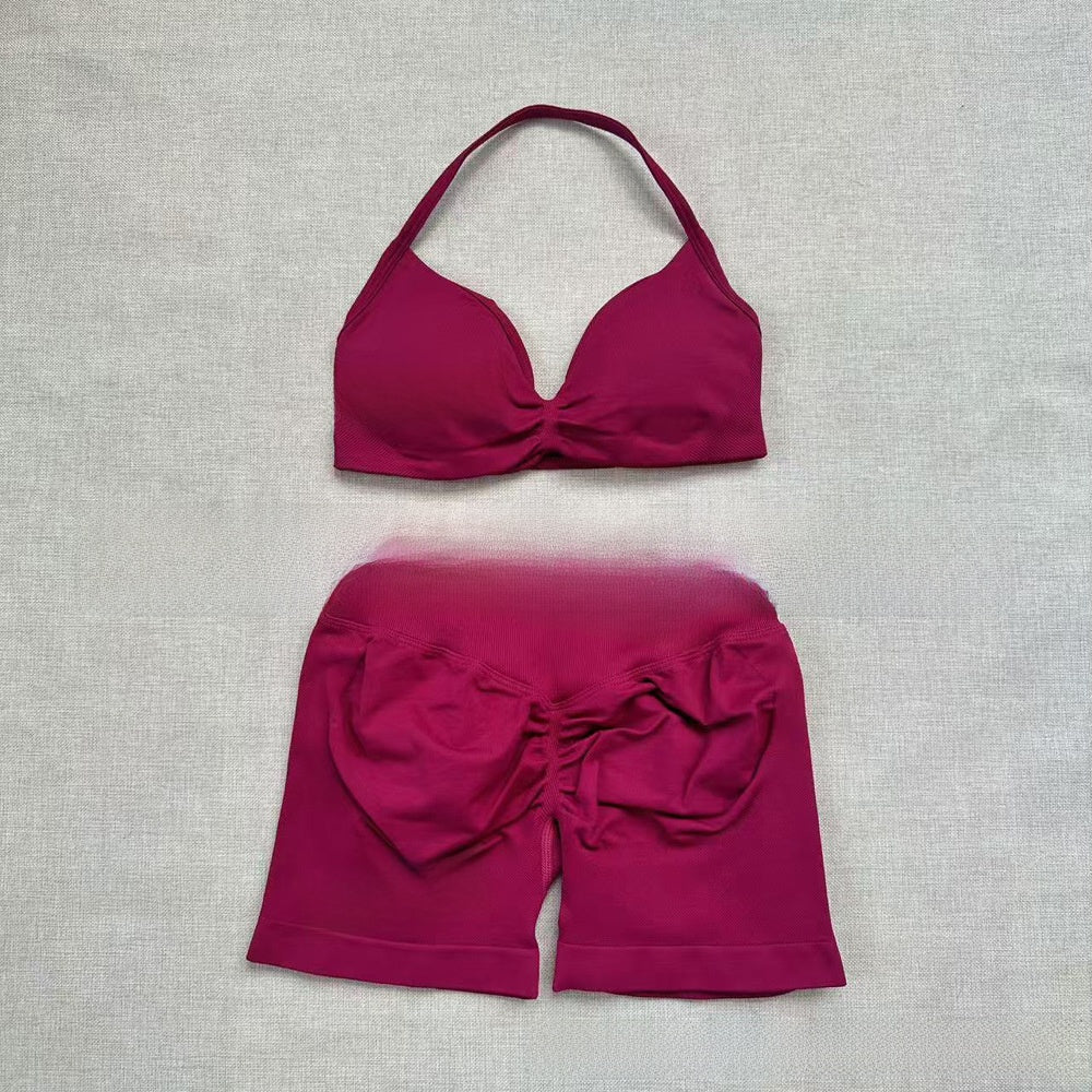 Women's Halter Neck Yoga Bra and Shorts Set