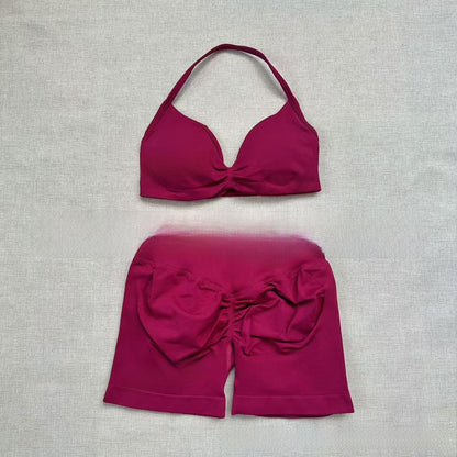 Women's Halter Neck Yoga Bra and Shorts Set
