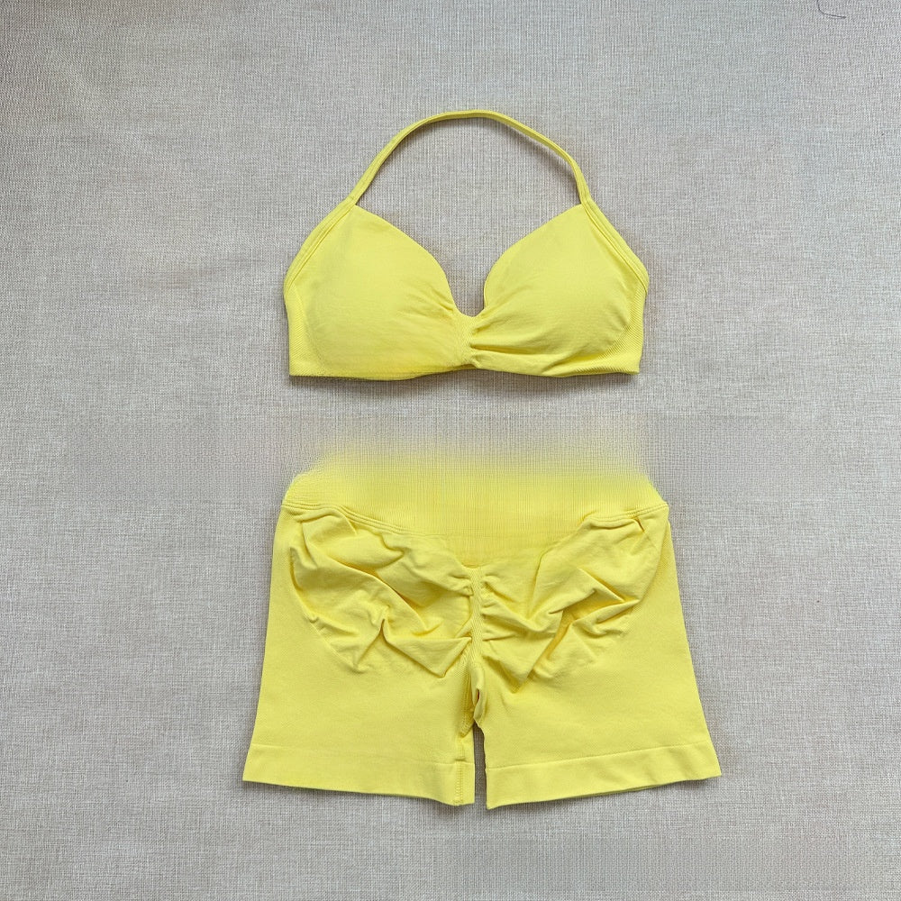 Women's Halter Neck Yoga Bra and Shorts Set
